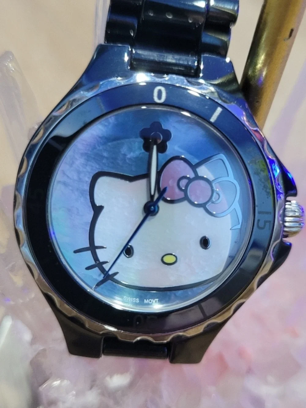 KIMORA LEE SIMMONS KLS Sanrio Hello Kitty Black Pearl Watch with Pink Bow